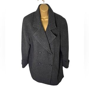 Vintage 90s Herman Kay Oversized Peacoat Wool Blend Double Breasted Charcoal 10